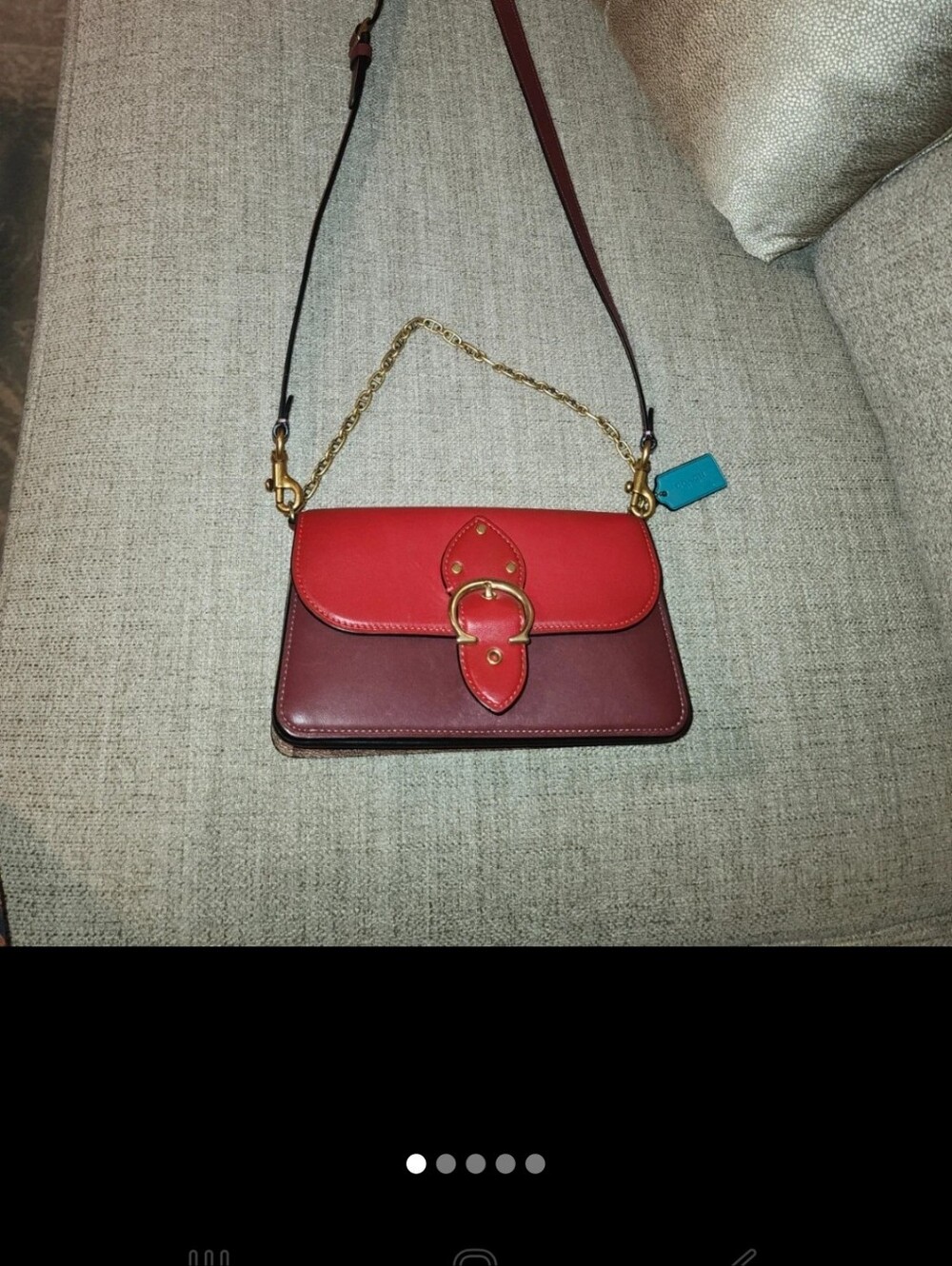 Coach Two-Tone Red and Burgundy Leather Crossbody with Gold Hardware
